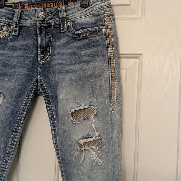 Rock Revival Women's Distressed Blue Skinny Jeans Size 30 - Picture 4 of 15